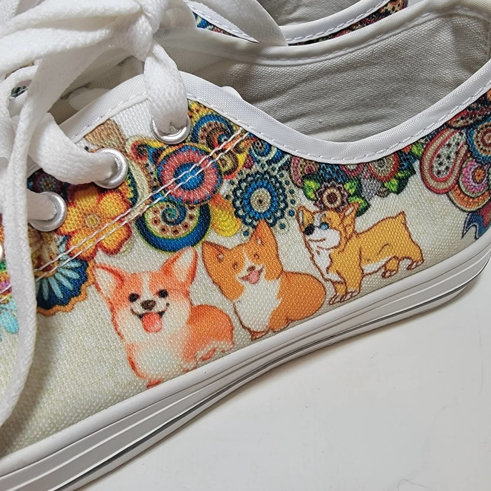 Corgi Sneakers 7 Dog Casual Puppy Tennis Shoes Floral - Picture 2 of 8